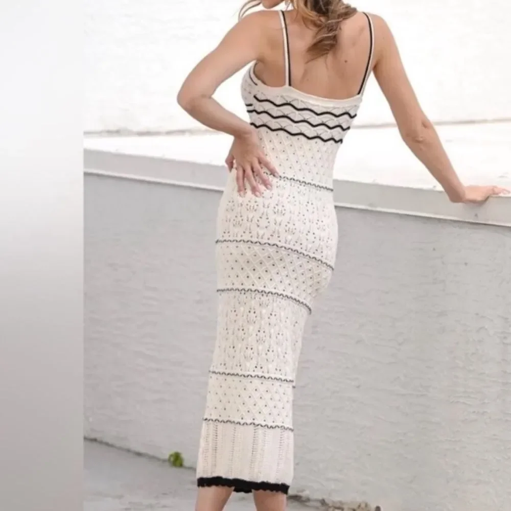 Olive + Oak Cream and Black Boho Crotchet Maxi Dress Lined XS